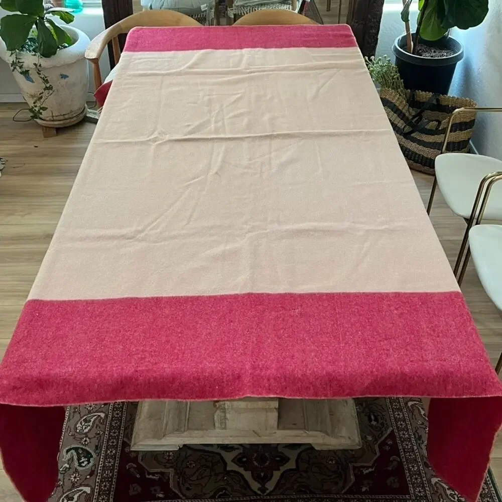 Vintage Brown Wool Blanket Red Borders 86